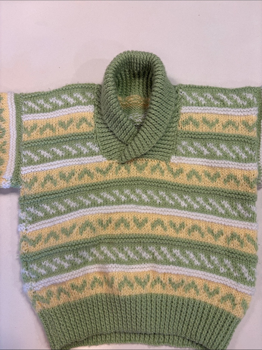 Vintage Handmade Childโs Fair Isle Knit Sweater with Shawl Collar